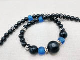 Men Necklace Black Blue White Beaded Jewelry Handmade Ethnic Statement