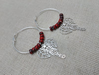 Silver Elephant Earrings Hoop Jewelry Red Women Dangle Gift Ideas