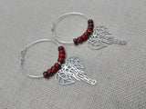 Silver Elephant Earrings Hoop Jewelry Red Women Dangle Gift Ideas