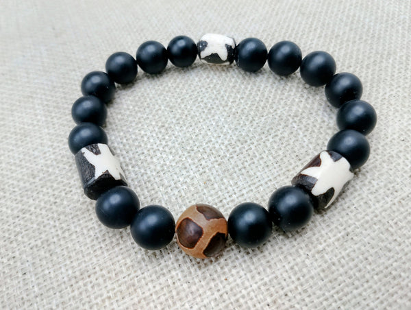 Ethnic Bracelet Beaded Black Unisex Handmade Size 7.5 Inches Gift