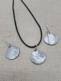 Mother of Pearl Jewelry Set  Necklace Earrings Black Cord Women Boho Beach Silver