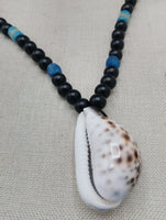 African Necklace Men Large Cowrie Shell Jewelry Black Blue Statement Beaded Ethnic