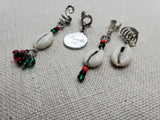 Pan African Locs Hair Jewelry Dangle Silver Red Black Green Beaded Proverbs 3:5 Cowrie