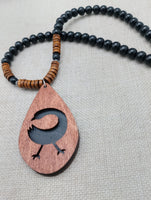 African Sankofa Bird Necklace Adinkra Jewelry Wood Black Brown Beaded Unisex