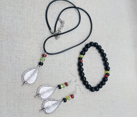 Women Jewelry Set Pan African Earrings Necklace Bracelet Silver Red Black Green Ethnic