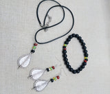 Women Jewelry Set Pan African Earrings Necklace Bracelet Silver Red Black Green Ethnic