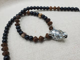 Antique Silver Rhino Pendant Necklace Beaded Black Brown Men Jewelry