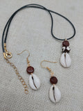 Cowrie Set Jewelry Beaded Wood black Cord Earrings Necklace Women Gift Idea Handmade