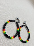 Rasta Earrings Clip On Hoop Non Pierced Beaded Jewelry