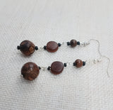 Women Earrings Beaded Stone Agate Long Dangle Drop Jewelry Wood Black