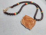 Men Necklace King Pharaoh Wooden Pendant Jewelry Beaded Brown Red Yellow Green