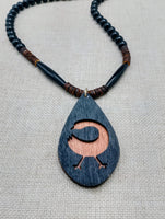 African Sankofa Bird Adinkra Wooden Black Pendant Necklace Jewelry Beaded Handmade