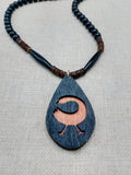 African Sankofa Bird Adinkra Wooden Black Pendant Necklace Jewelry Beaded Handmade