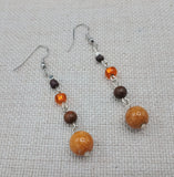 Stone Beaded Earrings Brown Orange Silver Women Jewelry Dangle