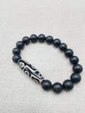 Men Jewelry Bracelets Black Agate Stone Ethnic Statement Beaded 8 inch