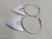Silver Earrings Hoop V Shaped Hammered Jewelry Women Ethnic