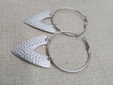 Silver Earrings Hoop V Shaped Hammered Jewelry Women Ethnic