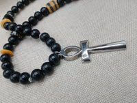 Silver Ankh Necklace Egyptian Black Yellow Beaded Ankhs Pendant Men Gift Ideas