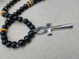 Silver Ankh Necklace Egyptian Black Yellow Beaded Ankhs Pendant Men Gift Ideas