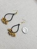 Black Leather Gold Accents Earrings Jingle Women Jewelry Handmade