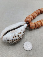 Large Cowrie Shell Necklace Men Jewelry Beaded Orange Wood Brown Gift Handmade