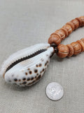 Large Cowrie Shell Necklace Men Jewelry Beaded Orange Wood Brown Gift Handmade