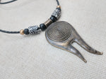 Tribal Necklace Swirl Antique Bronze Black Leather Women's Jewelry Cord Ethnic Large Pendant