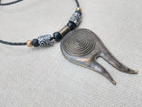 Tribal Necklace Swirl Antique Bronze Black Leather Women's Jewelry Cord Ethnic Large Pendant