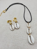 Women Jewelry Set Cowrie Necklace Clip On Earrings Gold Non Pierced Dangle Gift Set Birthday