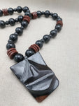 African Wooden Necklace Lips Black Brown Carved Beaded Jewelry Men Gift Ideas