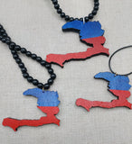 Haiti Necklace Wooden Pendant Red Blue Jewelry Men Beaded