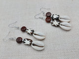 Women Earrings Cowrie African Ethnic Tribal Beaded Wooden Silver Jewelry