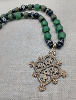 Coptic Cross Necklace Jewelry Brass Antique Gold Black Green Men