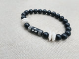 Black White Bracelet Beaded Unisex Size 8 Handmade Stretch Jewelry