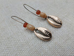 Cowrie Earrings Antique Gold Beaded Brown Long Women Jewelry