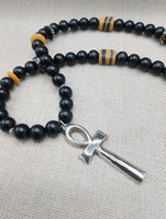 Silver Ankh Necklace Egyptian Black Yellow Beaded Ankhs Pendant Men Gift Ideas