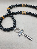 Silver Ankh Necklace Egyptian Black Yellow Beaded Ankhs Pendant Men Gift Ideas