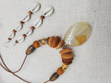 Women Necklace Set Glass Brown Pendant Leather Jewelry Set Earrings Cowrie Ethnic Danlge