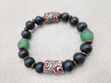 Men Bracelets Black Green Red Beaded Jewelry Ethnic Fashion Statement Size 8