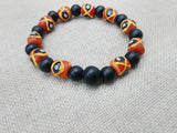 African Krobo Beaded Bracelet Black Orange Yellow Jewelry Ethnic Men Hand Painted Size 8