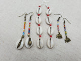 Afrocentric Earrings Cowrie Dangle Jewelry Beaded Long Women Handmade Set of 3