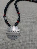 Women's Tribal Silver Black Red Beaded Ethnic Pendant Statement Jewelry