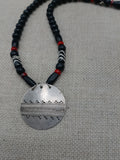 Women's Tribal Silver Black Red Beaded Ethnic Pendant Statement Jewelry