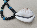 African Necklace Men Large Cowrie Shell Jewelry Black Blue Statement Beaded Ethnic