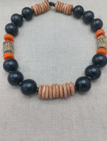 Large Beaded Necklace Wooden Orange Black Jewelry Fashion Statement Unisex