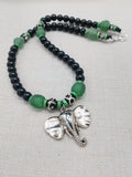 Elephant Necklace Jewelry Silver Black Green Beaded Animal Pendant Unisex