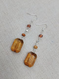 Glass Beaded Earrings Brown Jewelry Silver Women Dangle Handmade