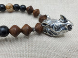 Antique Silver Rhino Pendant Necklace Beaded Black Brown Men Jewelry
