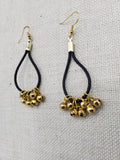 Black Leather Gold Accents Earrings Jingle Women Jewelry Handmade
