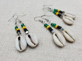 Small Women Jamaica Earrings Green Yellow Black Beaded Dangle Cowrie Jewelry